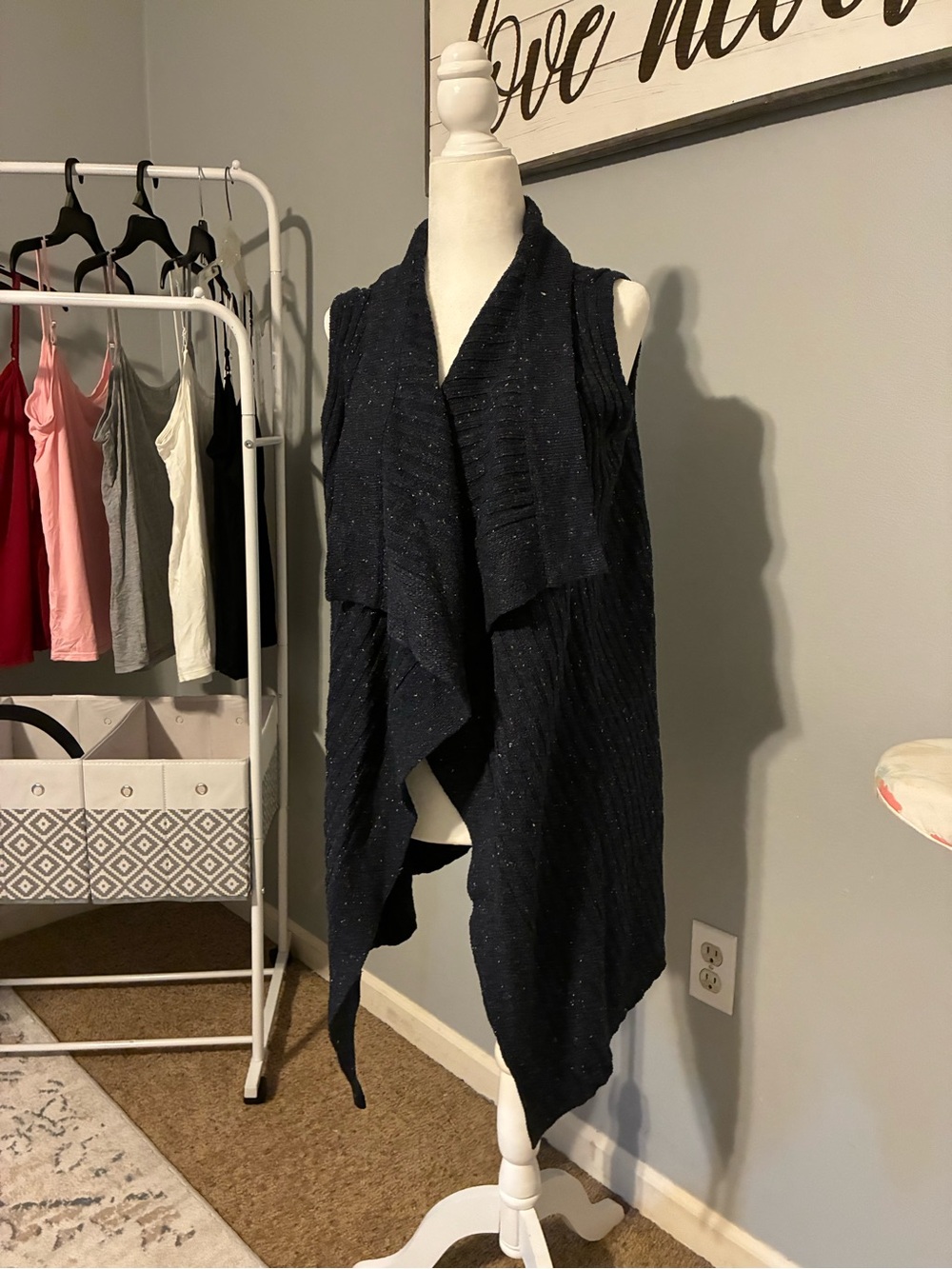 LPA Navy Sleeveless Draped Open-Front Sweater Vest